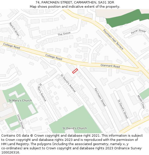 74, PARCMAEN STREET, CARMARTHEN, SA31 3DR: Location map and indicative extent of plot