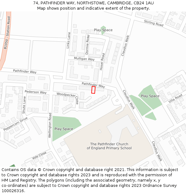 74, PATHFINDER WAY, NORTHSTOWE, CAMBRIDGE, CB24 1AU: Location map and indicative extent of plot