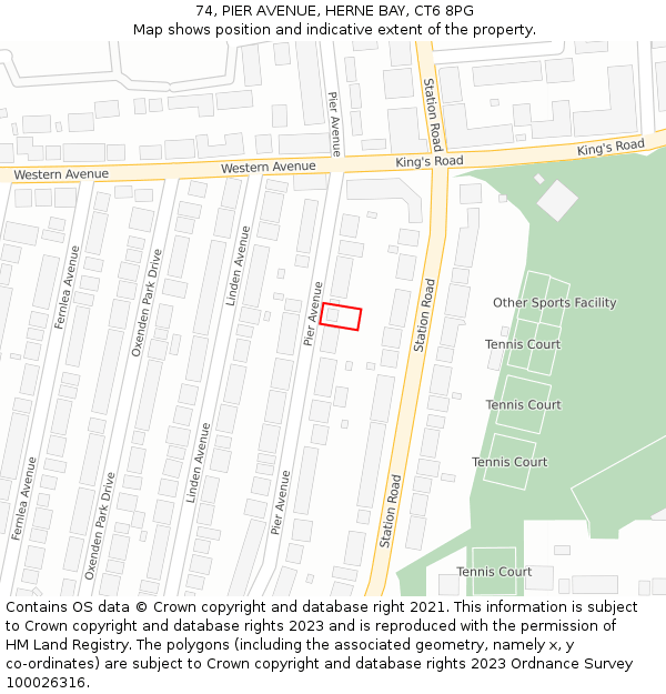 74, PIER AVENUE, HERNE BAY, CT6 8PG: Location map and indicative extent of plot