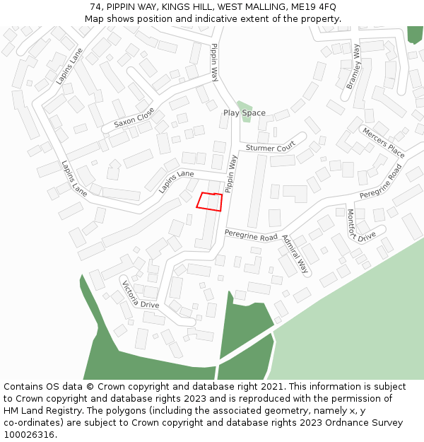 74, PIPPIN WAY, KINGS HILL, WEST MALLING, ME19 4FQ: Location map and indicative extent of plot