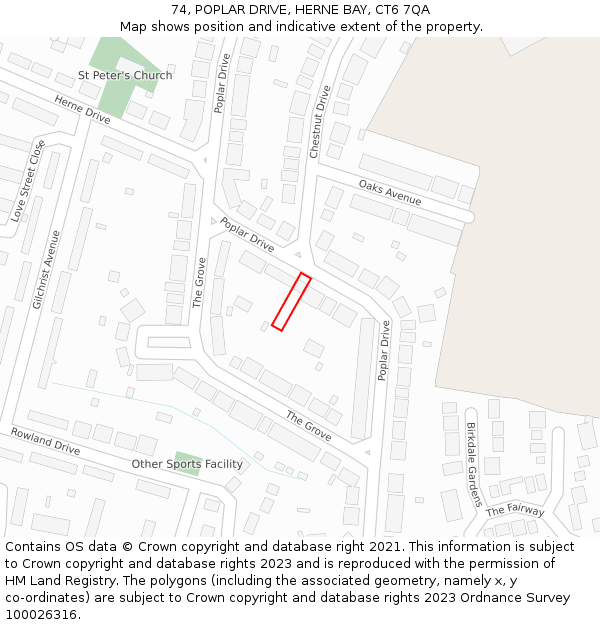 74, POPLAR DRIVE, HERNE BAY, CT6 7QA: Location map and indicative extent of plot