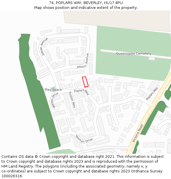 74, POPLARS WAY, BEVERLEY, HU17 8PU: Location map and indicative extent of plot