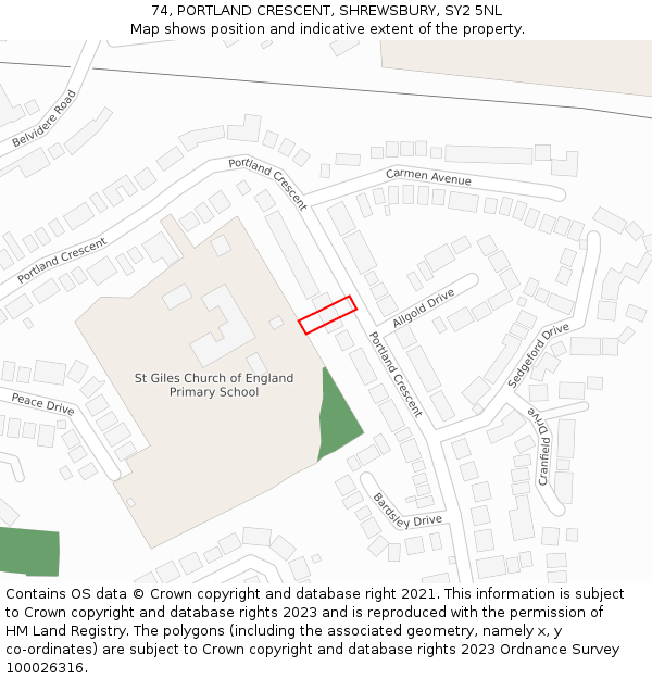 74, PORTLAND CRESCENT, SHREWSBURY, SY2 5NL: Location map and indicative extent of plot