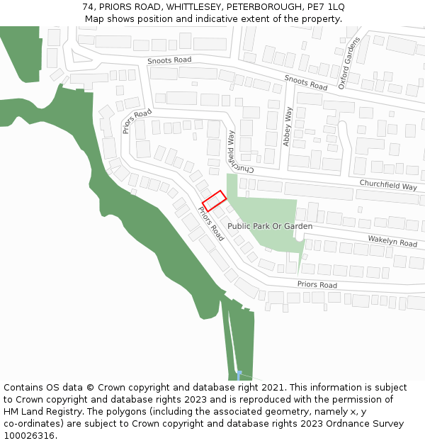 74, PRIORS ROAD, WHITTLESEY, PETERBOROUGH, PE7 1LQ: Location map and indicative extent of plot