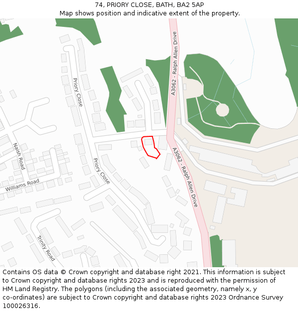 74, PRIORY CLOSE, BATH, BA2 5AP: Location map and indicative extent of plot