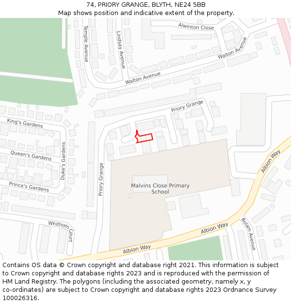 74, PRIORY GRANGE, BLYTH, NE24 5BB: Location map and indicative extent of plot