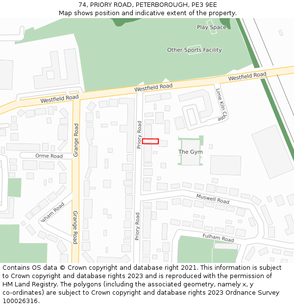 74, PRIORY ROAD, PETERBOROUGH, PE3 9EE: Location map and indicative extent of plot