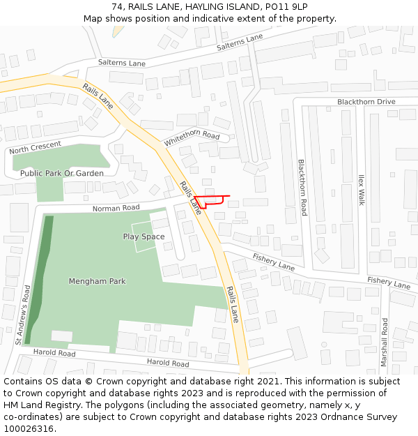 74, RAILS LANE, HAYLING ISLAND, PO11 9LP: Location map and indicative extent of plot