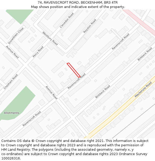 74, RAVENSCROFT ROAD, BECKENHAM, BR3 4TR: Location map and indicative extent of plot