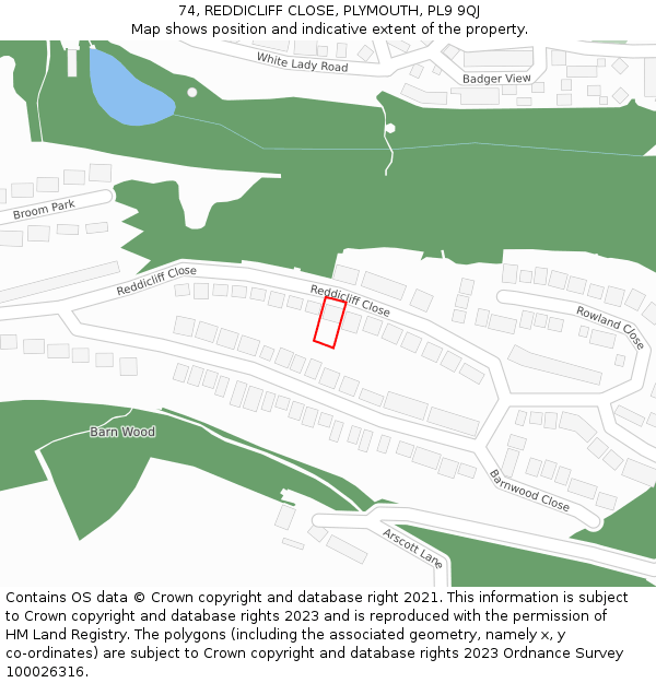 74, REDDICLIFF CLOSE, PLYMOUTH, PL9 9QJ: Location map and indicative extent of plot