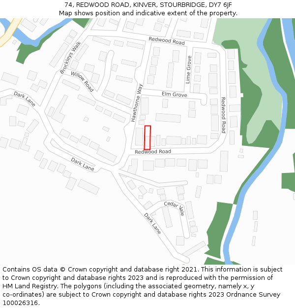 74, REDWOOD ROAD, KINVER, STOURBRIDGE, DY7 6JF: Location map and indicative extent of plot