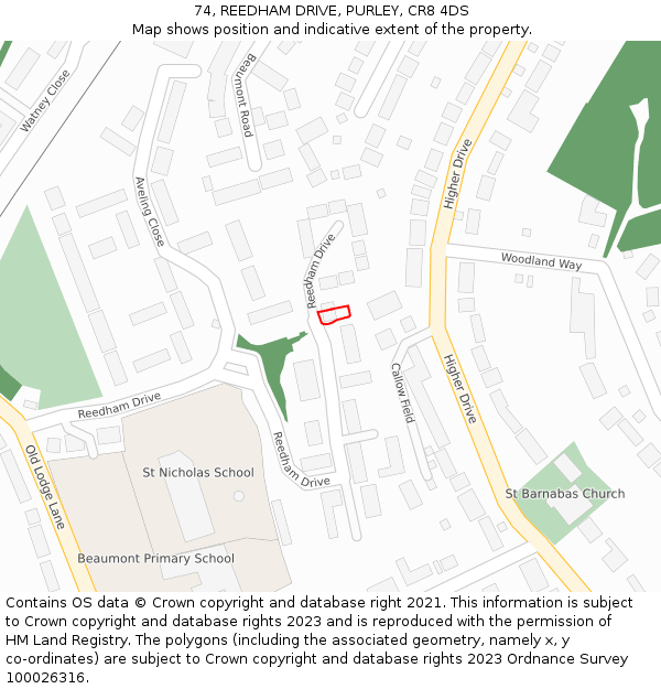 74, REEDHAM DRIVE, PURLEY, CR8 4DS: Location map and indicative extent of plot