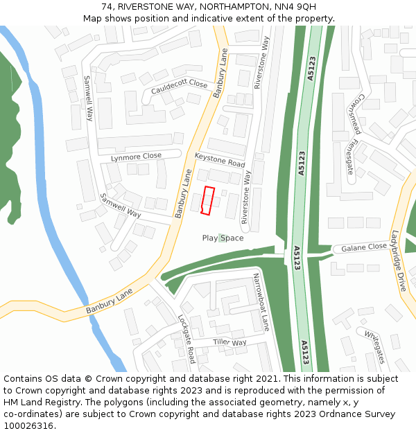 74, RIVERSTONE WAY, NORTHAMPTON, NN4 9QH: Location map and indicative extent of plot