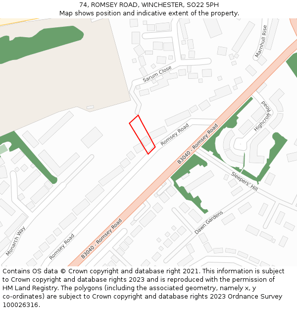 74, ROMSEY ROAD, WINCHESTER, SO22 5PH: Location map and indicative extent of plot