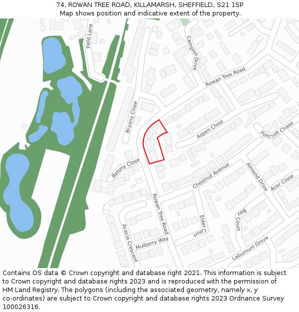 74, ROWAN TREE ROAD, KILLAMARSH, SHEFFIELD, S21 1SP: Location map and indicative extent of plot