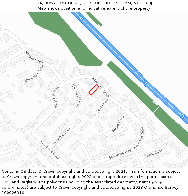 74, ROYAL OAK DRIVE, SELSTON, NOTTINGHAM, NG16 6RJ: Location map and indicative extent of plot