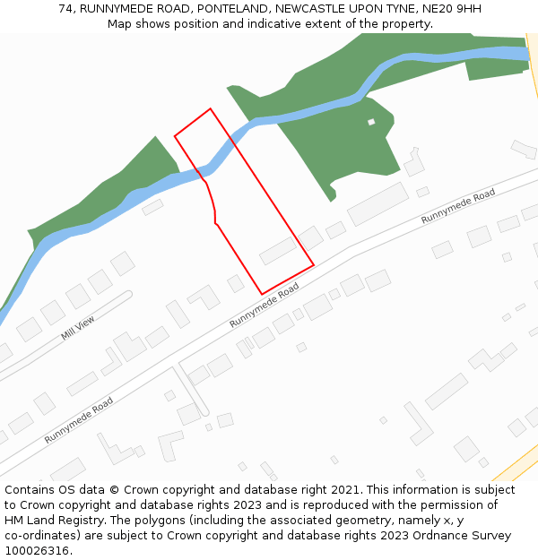 74, RUNNYMEDE ROAD, PONTELAND, NEWCASTLE UPON TYNE, NE20 9HH: Location map and indicative extent of plot