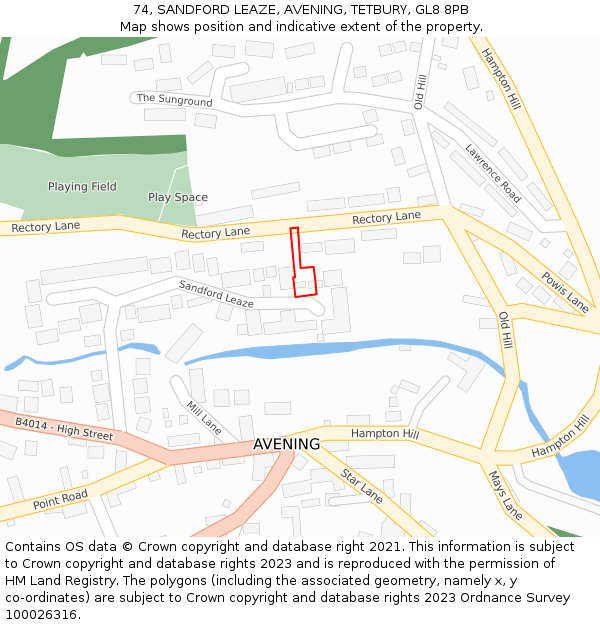 74, SANDFORD LEAZE, AVENING, TETBURY, GL8 8PB: Location map and indicative extent of plot