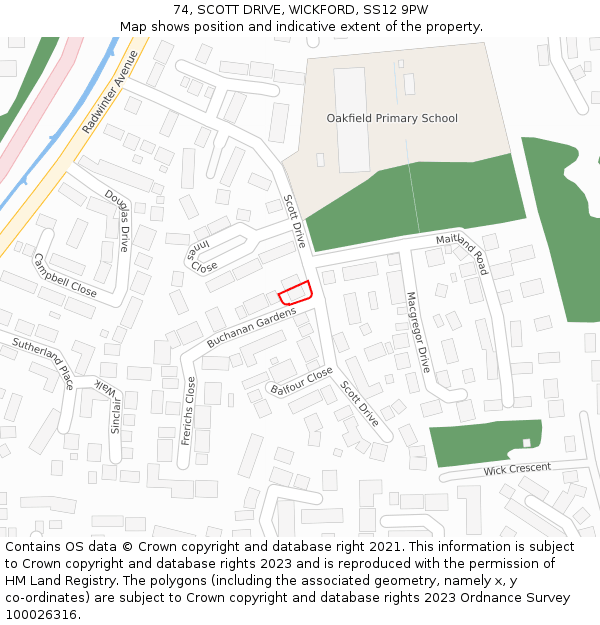 74, SCOTT DRIVE, WICKFORD, SS12 9PW: Location map and indicative extent of plot