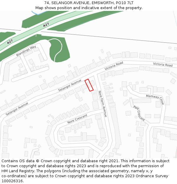 74, SELANGOR AVENUE, EMSWORTH, PO10 7LT: Location map and indicative extent of plot