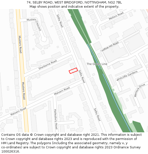 74, SELBY ROAD, WEST BRIDGFORD, NOTTINGHAM, NG2 7BL: Location map and indicative extent of plot