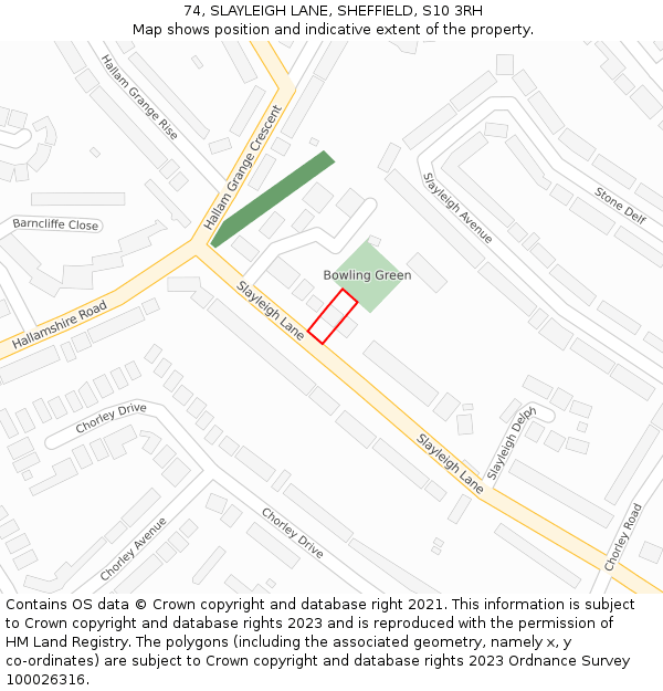 74, SLAYLEIGH LANE, SHEFFIELD, S10 3RH: Location map and indicative extent of plot