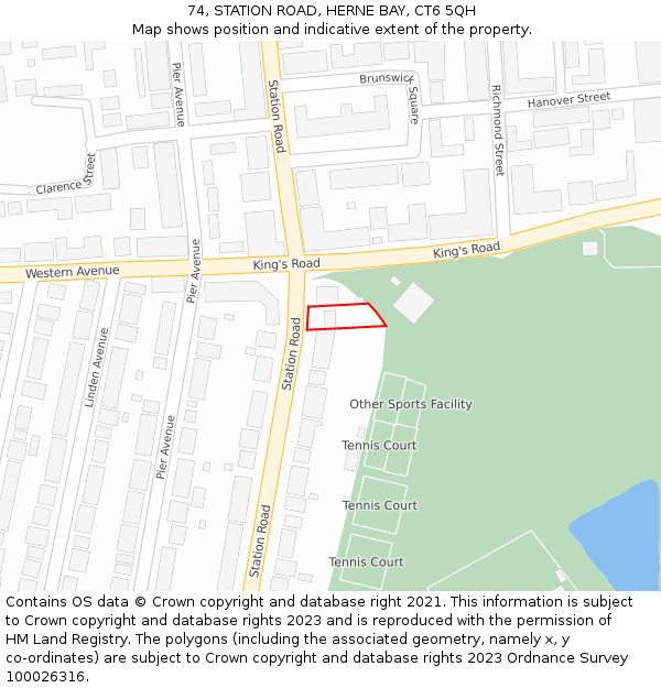 74, STATION ROAD, HERNE BAY, CT6 5QH: Location map and indicative extent of plot