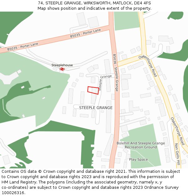 74, STEEPLE GRANGE, WIRKSWORTH, MATLOCK, DE4 4FS: Location map and indicative extent of plot