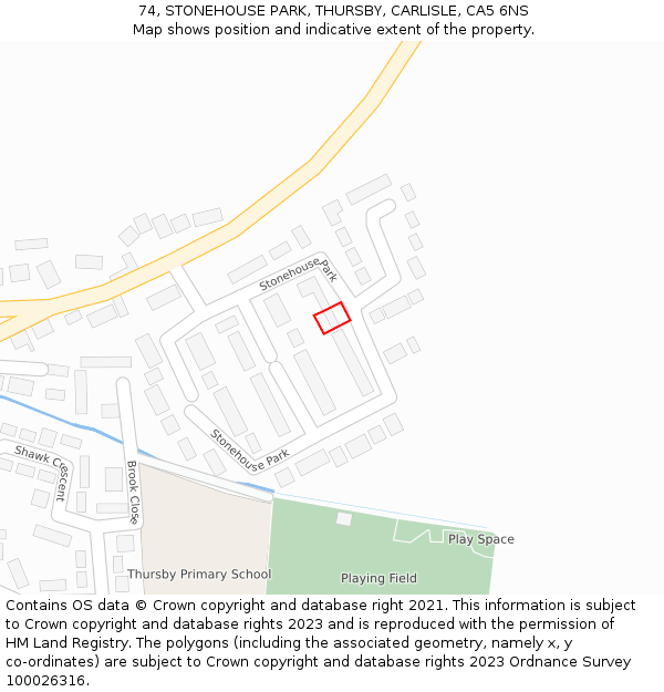 74, STONEHOUSE PARK, THURSBY, CARLISLE, CA5 6NS: Location map and indicative extent of plot