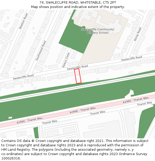 74, SWALECLIFFE ROAD, WHITSTABLE, CT5 2PT: Location map and indicative extent of plot