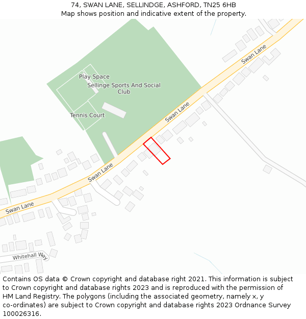 74, SWAN LANE, SELLINDGE, ASHFORD, TN25 6HB: Location map and indicative extent of plot