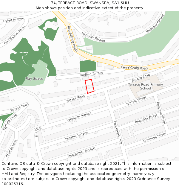 74, TERRACE ROAD, SWANSEA, SA1 6HU: Location map and indicative extent of plot