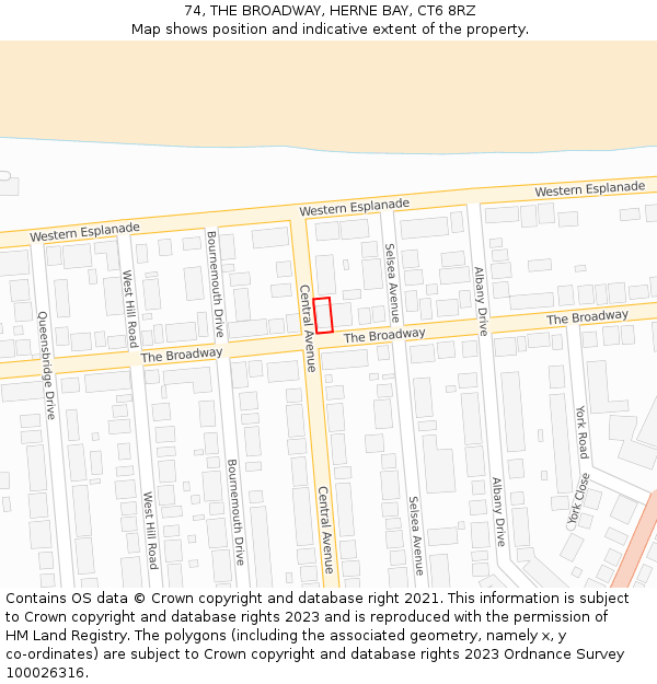 74, THE BROADWAY, HERNE BAY, CT6 8RZ: Location map and indicative extent of plot