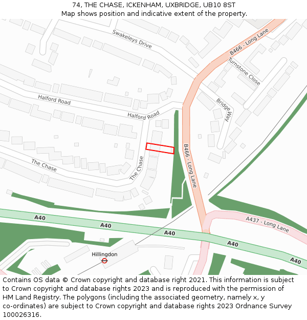 74, THE CHASE, ICKENHAM, UXBRIDGE, UB10 8ST: Location map and indicative extent of plot