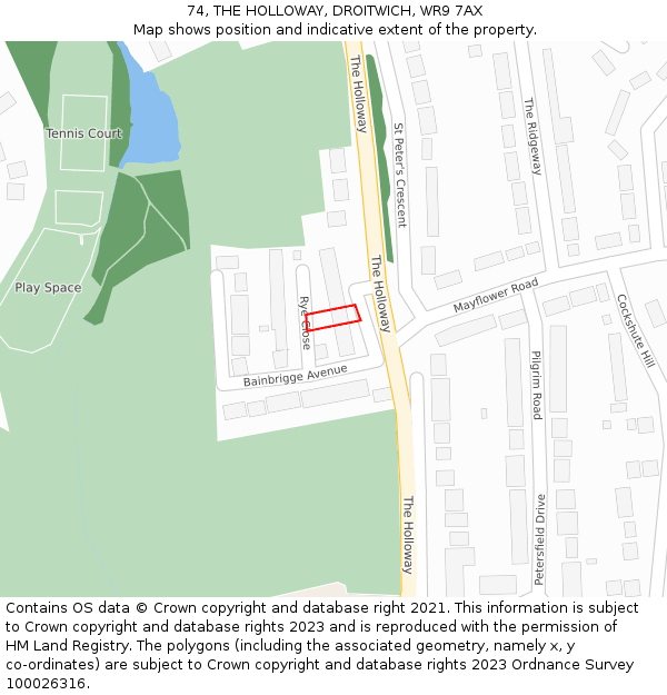 74, THE HOLLOWAY, DROITWICH, WR9 7AX: Location map and indicative extent of plot