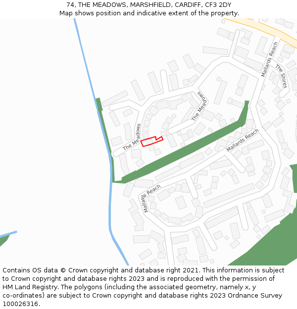 74, THE MEADOWS, MARSHFIELD, CARDIFF, CF3 2DY: Location map and indicative extent of plot