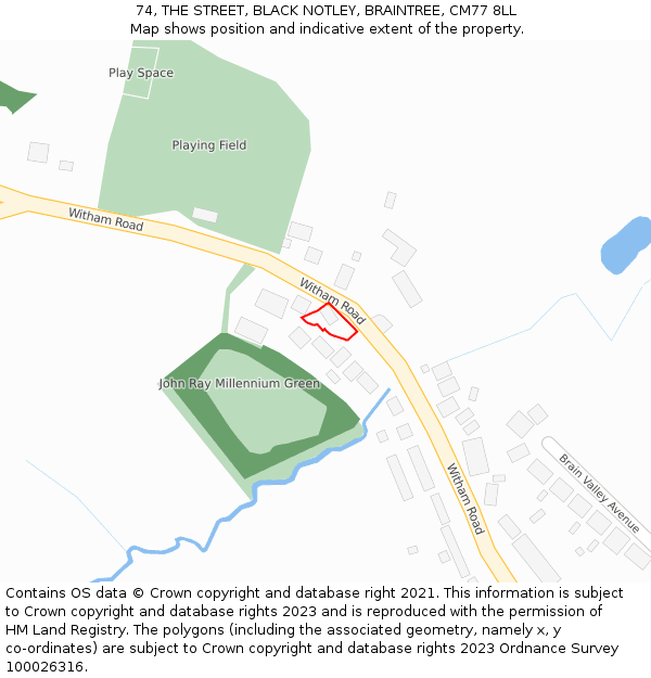 74, THE STREET, BLACK NOTLEY, BRAINTREE, CM77 8LL: Location map and indicative extent of plot