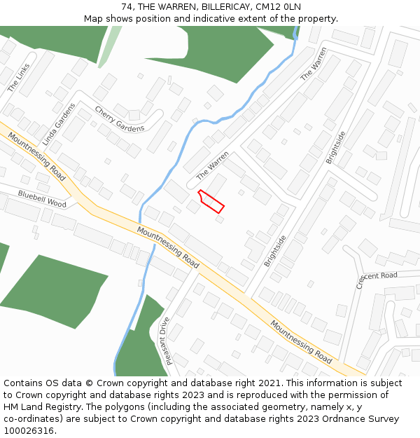 74, THE WARREN, BILLERICAY, CM12 0LN: Location map and indicative extent of plot