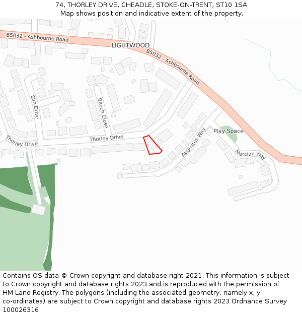 74, THORLEY DRIVE, CHEADLE, STOKE-ON-TRENT, ST10 1SA: Location map and indicative extent of plot