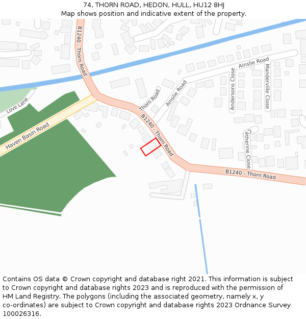 74, THORN ROAD, HEDON, HULL, HU12 8HJ: Location map and indicative extent of plot