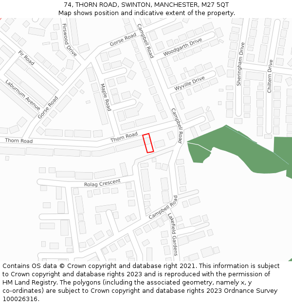 74, THORN ROAD, SWINTON, MANCHESTER, M27 5QT: Location map and indicative extent of plot