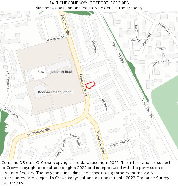 74, TICHBORNE WAY, GOSPORT, PO13 0BN: Location map and indicative extent of plot