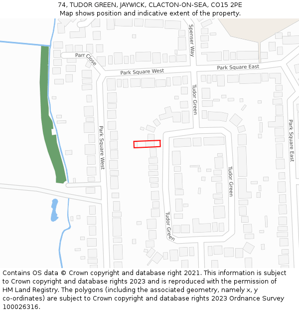 74, TUDOR GREEN, JAYWICK, CLACTON-ON-SEA, CO15 2PE: Location map and indicative extent of plot