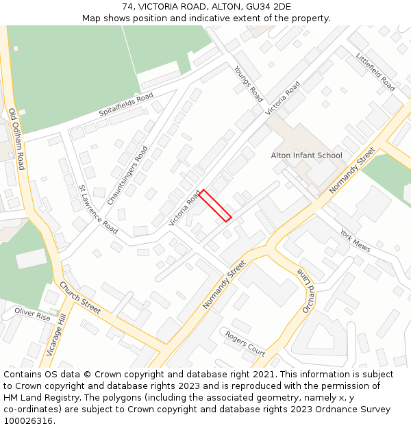 74, VICTORIA ROAD, ALTON, GU34 2DE: Location map and indicative extent of plot