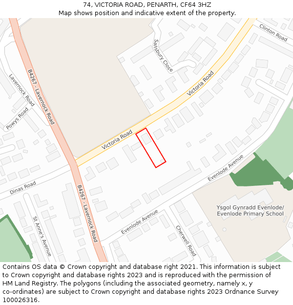 74, VICTORIA ROAD, PENARTH, CF64 3HZ: Location map and indicative extent of plot