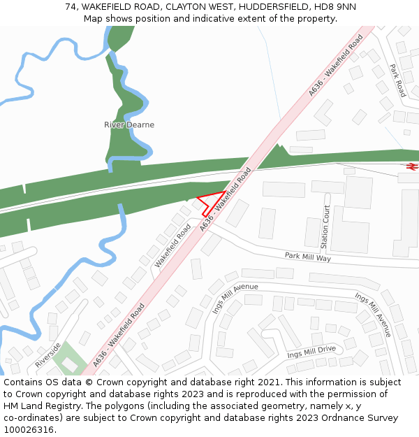 74, WAKEFIELD ROAD, CLAYTON WEST, HUDDERSFIELD, HD8 9NN: Location map and indicative extent of plot