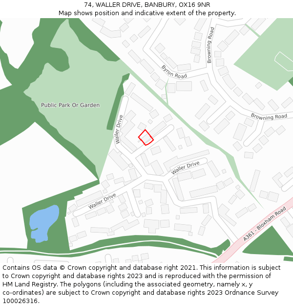 74, WALLER DRIVE, BANBURY, OX16 9NR: Location map and indicative extent of plot