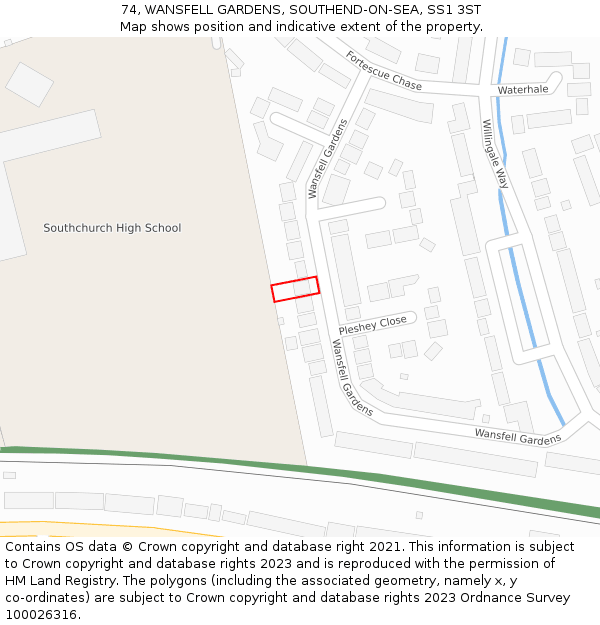 74, WANSFELL GARDENS, SOUTHEND-ON-SEA, SS1 3ST: Location map and indicative extent of plot