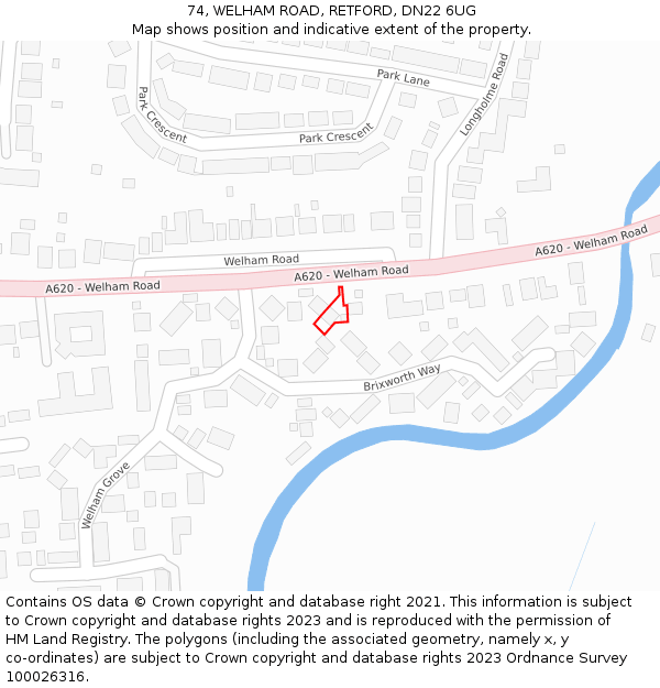 74, WELHAM ROAD, RETFORD, DN22 6UG: Location map and indicative extent of plot