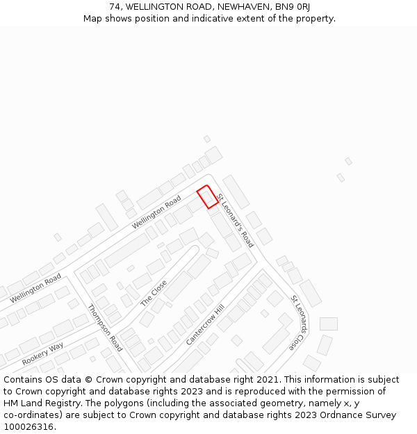 74, WELLINGTON ROAD, NEWHAVEN, BN9 0RJ: Location map and indicative extent of plot